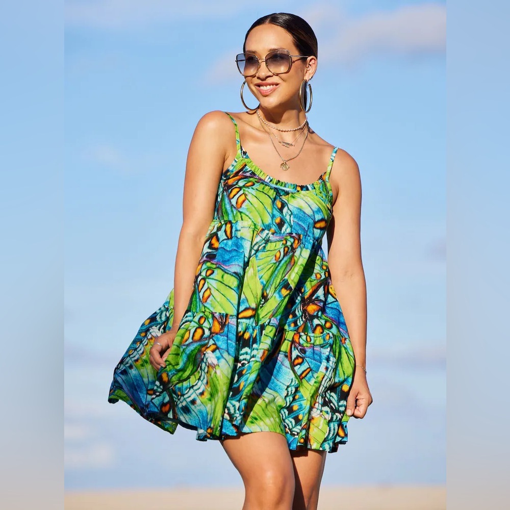 Myleene Klass X Next Green/Blue Mini Summer Dress Butterfly Print Size 12